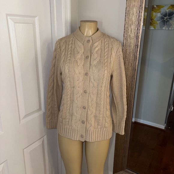 Women’s LL Bean Heavy Cotton Cable Cardigan Sweater Size Large - Picture 1 of 5
